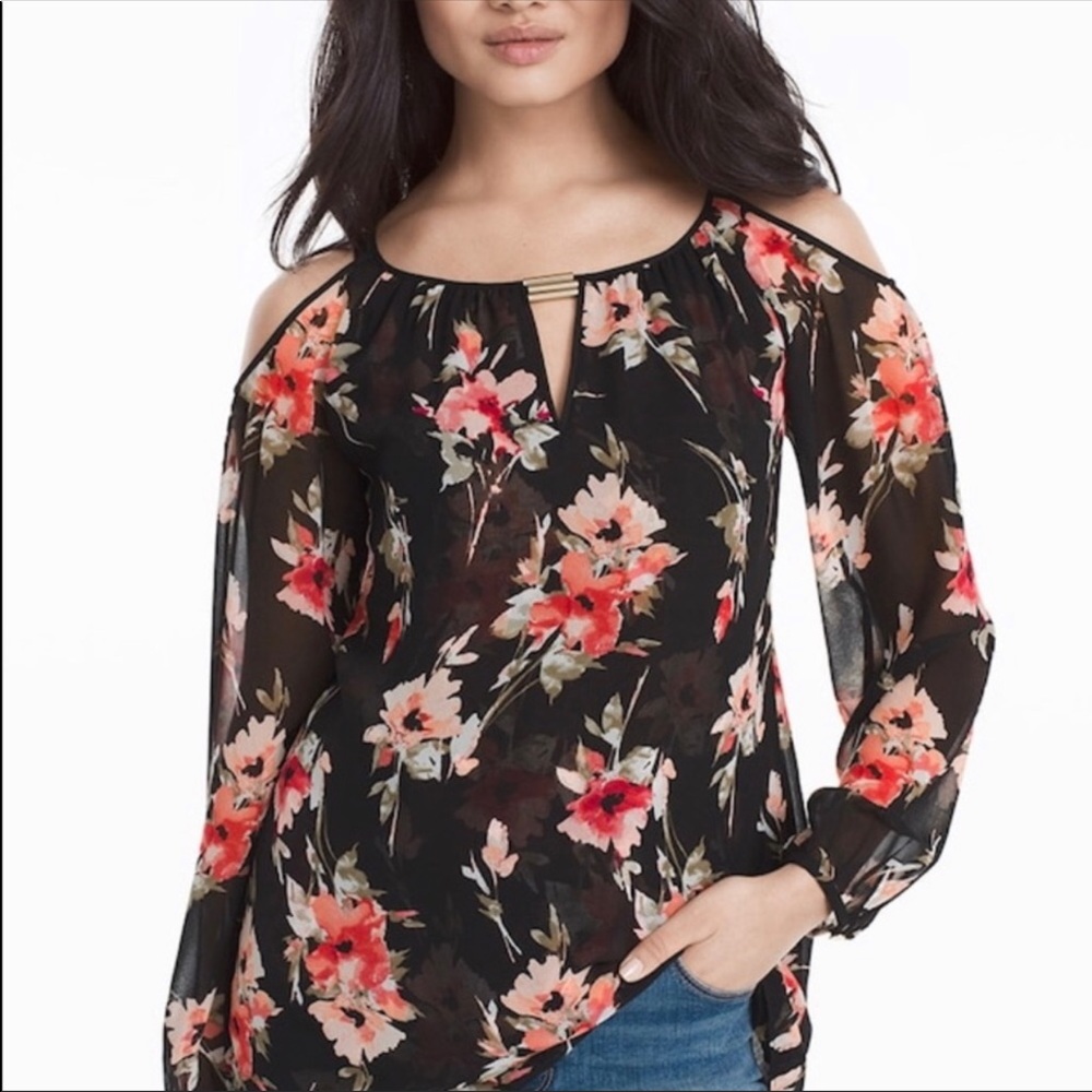 EUC White House Black Market Cold Shoulder Blouse